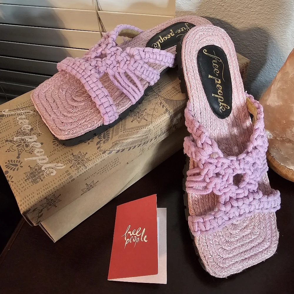 Free People Sandri Macrame Sandals Lavander New in Box size 38 (7.5 -8 US) - Picture 10 of 13